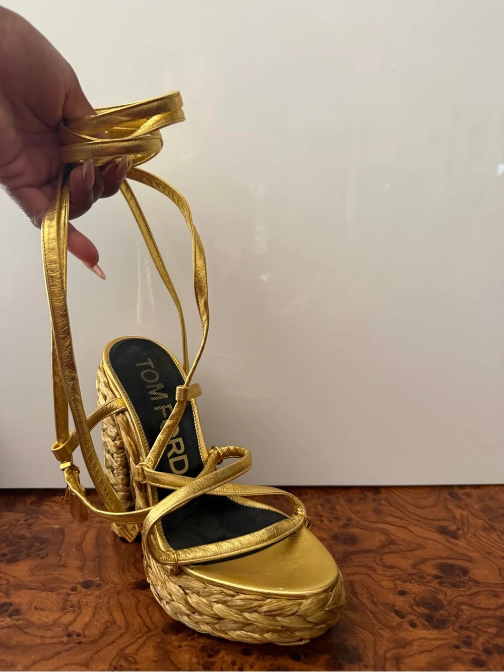 Tom Ford Metallic Gold Braided Platform Sandals